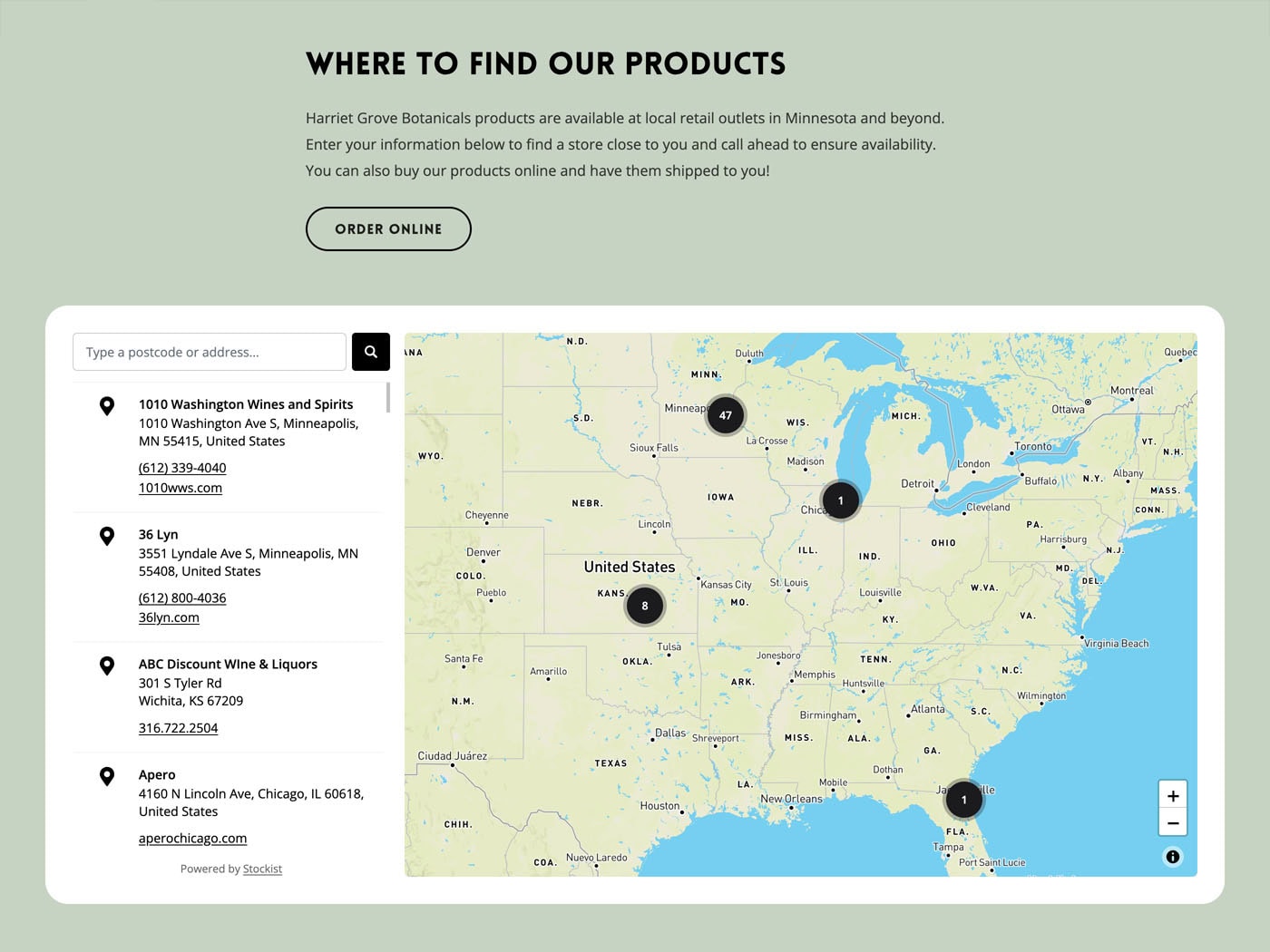 Harriet Grove Botanicals map integration